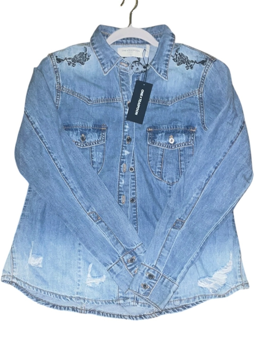 One Teaspoon Light Blue Button-Down Denim Shirt NWT